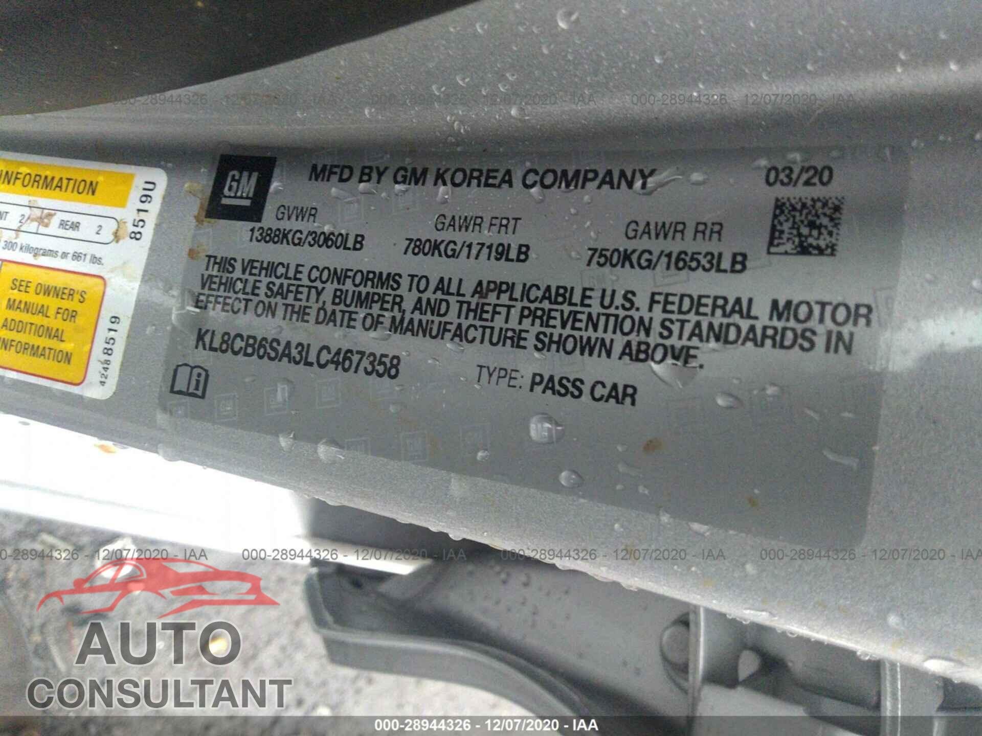 CHEVROLET SPARK 2020 - KL8CB6SA3LC467358