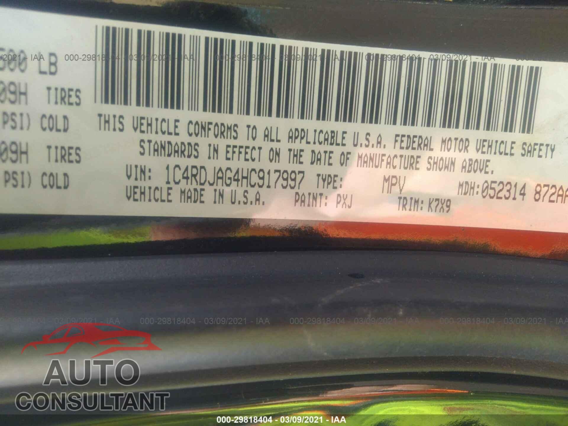 DODGE DURANGO 2017 - 1C4RDJAG4HC917997