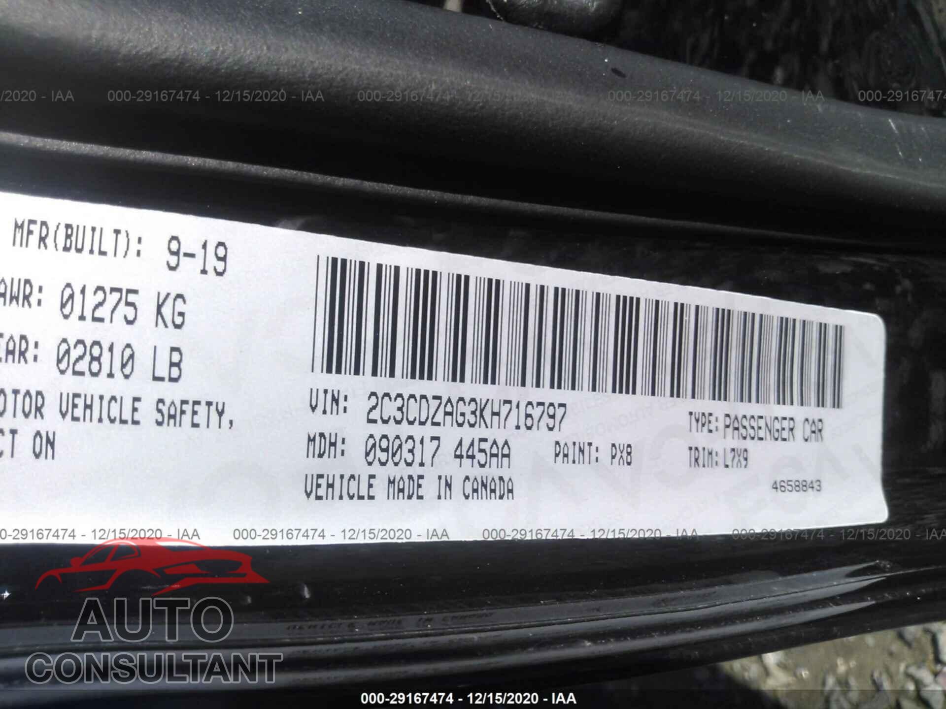 DODGE CHALLENGER 2019 - 2C3CDZAG3KH716797