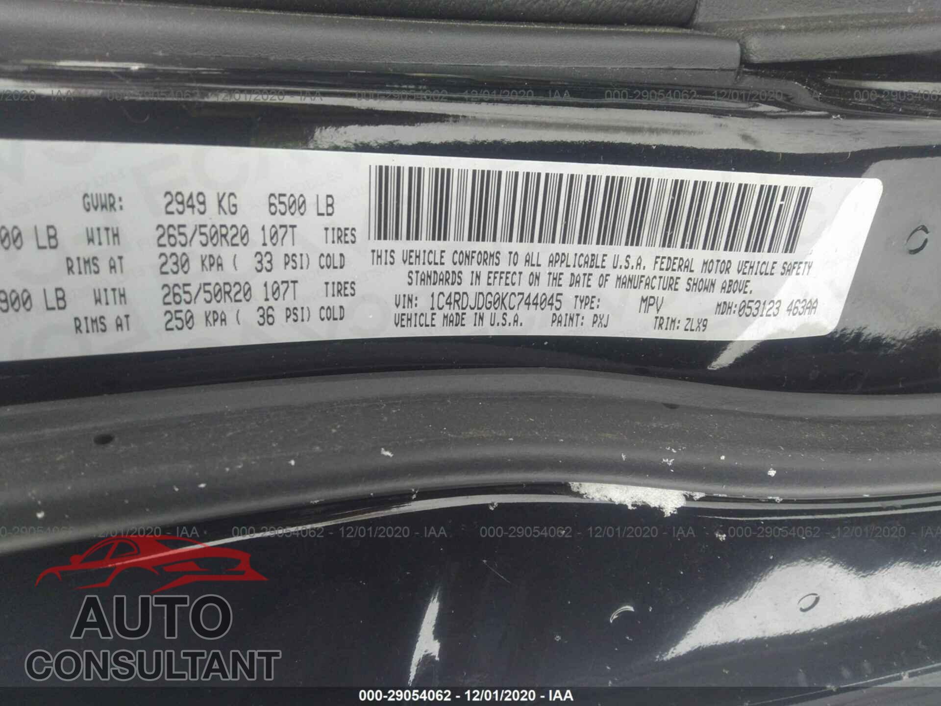 DODGE DURANGO 2019 - 1C4RDJDG0KC744045