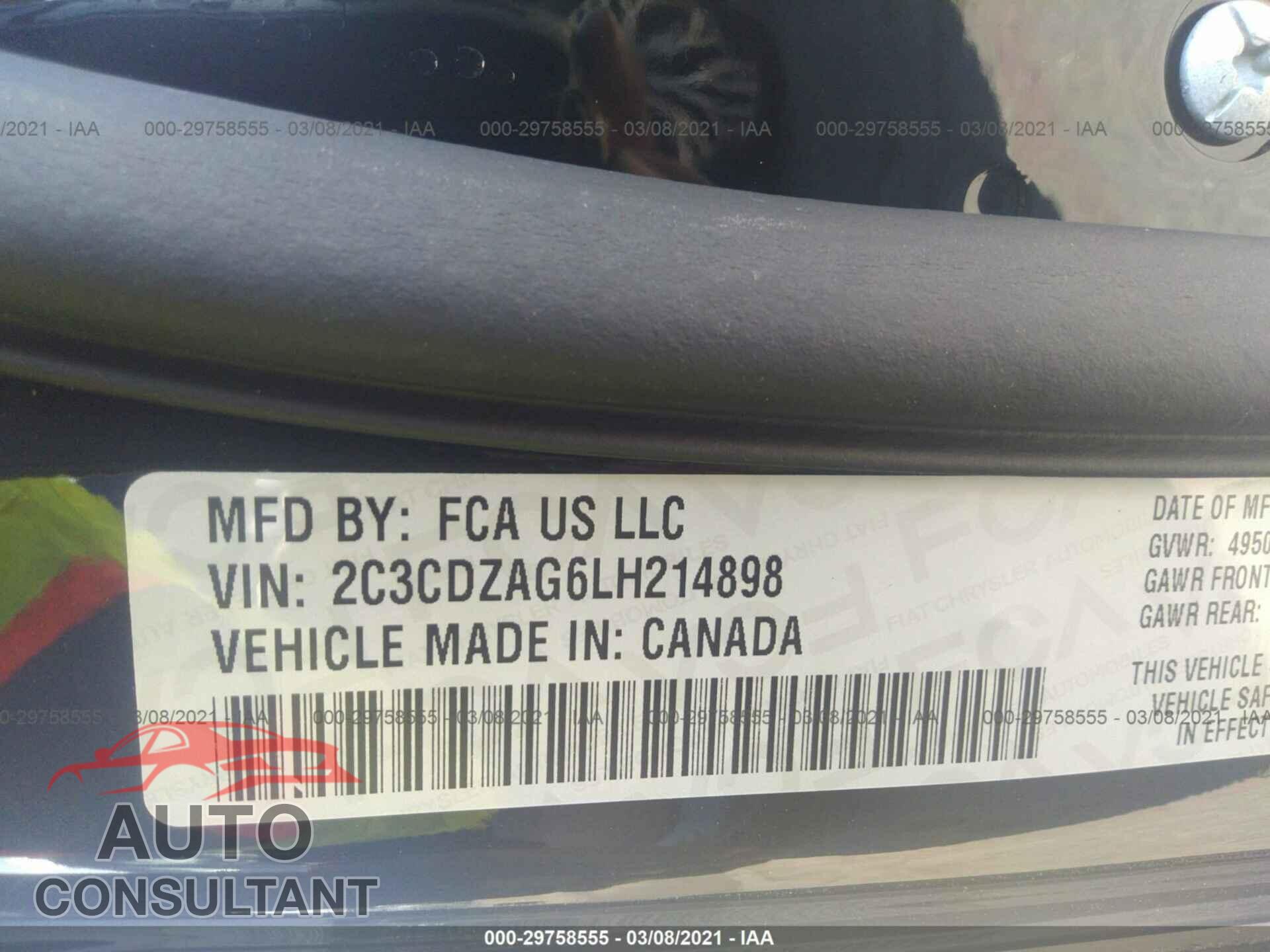 DODGE CHALLENGER 2020 - 2C3CDZAG6LH214898