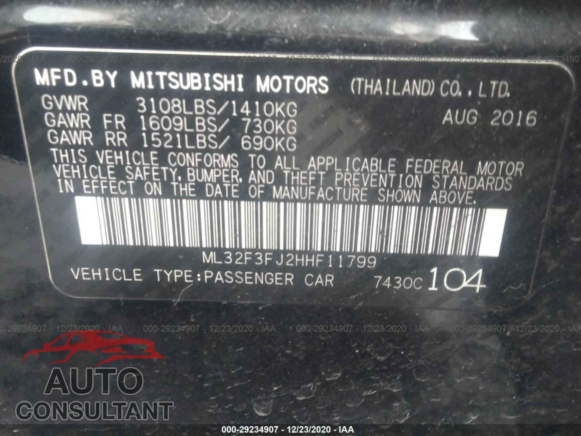 MITSUBISHI MIRAGE G4 2017 - ML32F3FJ2HHF11799