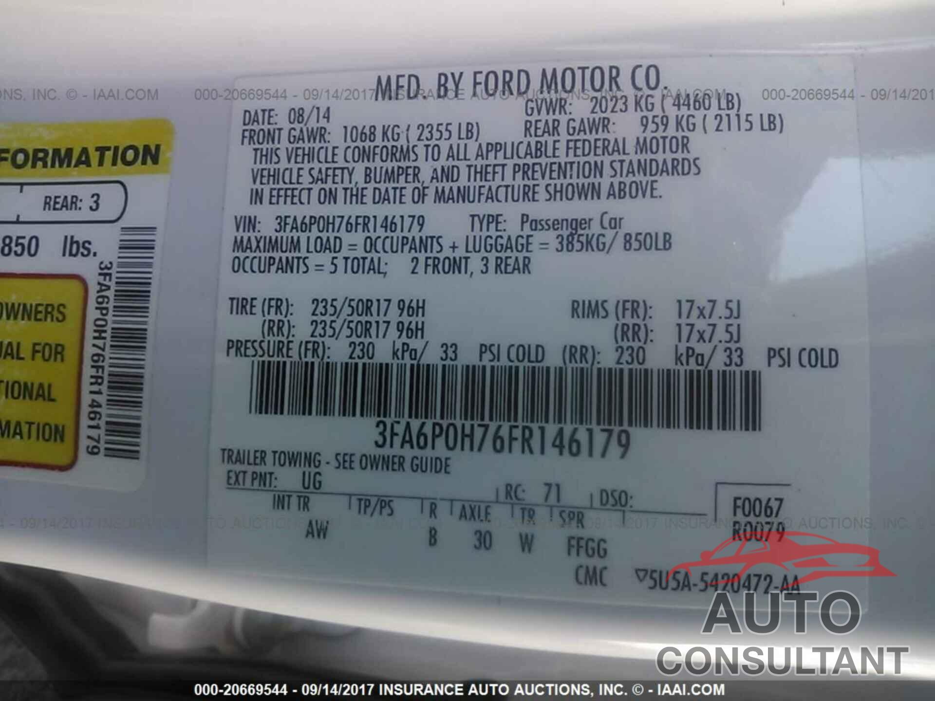 Ford Fusion 2015 - 3FA6P0H76FR146179