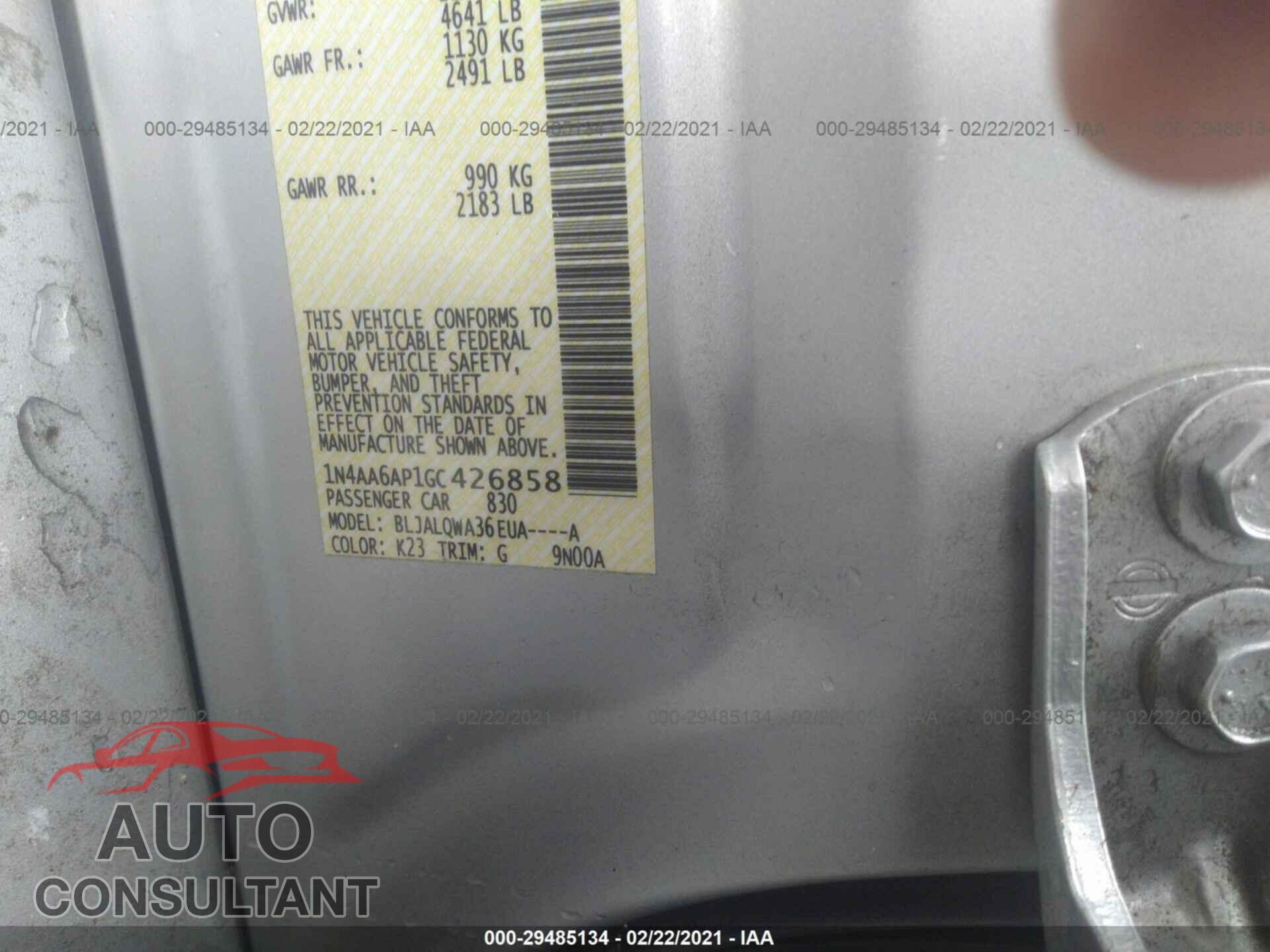 NISSAN MAXIMA 2016 - 1N4AA6AP1GC426858