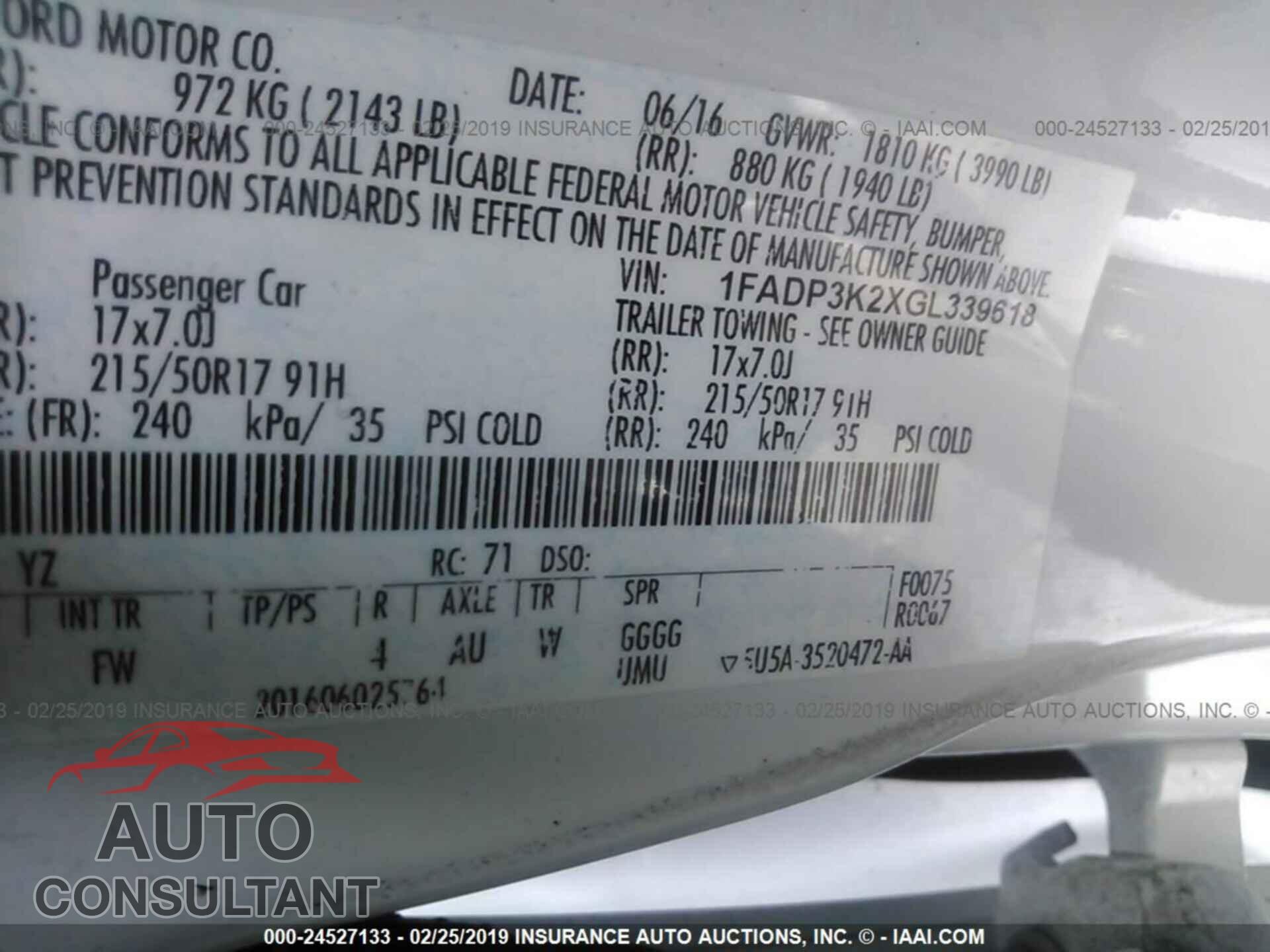 FORD FOCUS 2016 - 1FADP3K2XGL339618