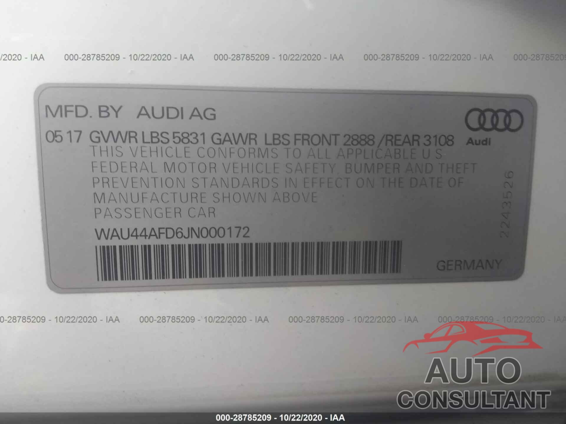 AUDI A8 L 2018 - WAU44AFD6JN000172