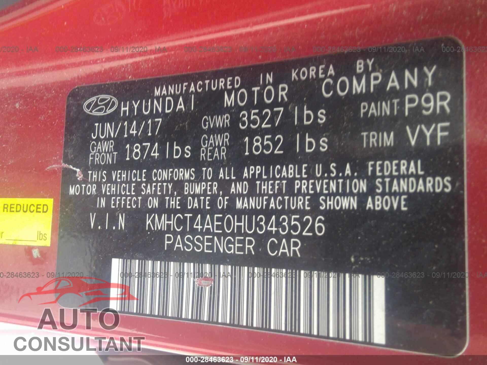 HYUNDAI ACCENT 2017 - KMHCT4AE0HU343526