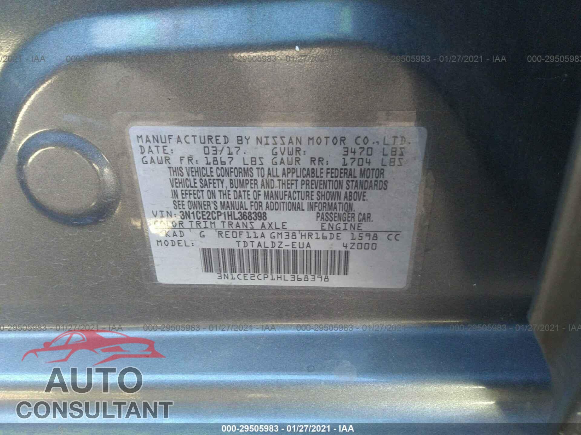 NISSAN VERSA NOTE 2017 - 3N1CE2CP1HL368398