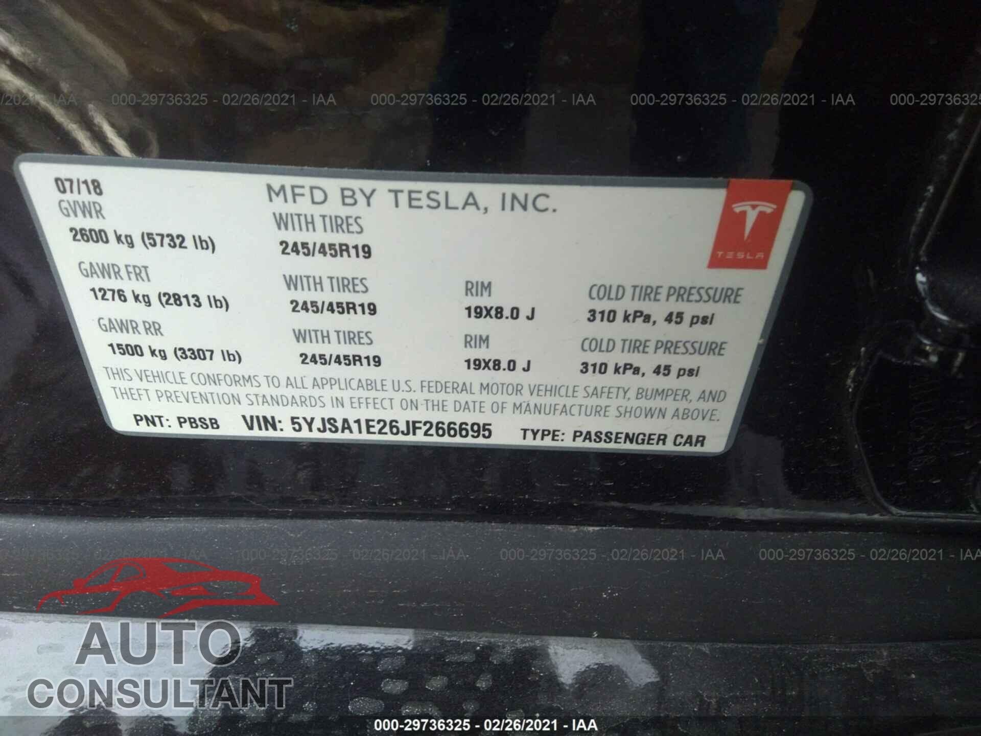 TESLA MODEL S 2018 - 5YJSA1E26JF266695