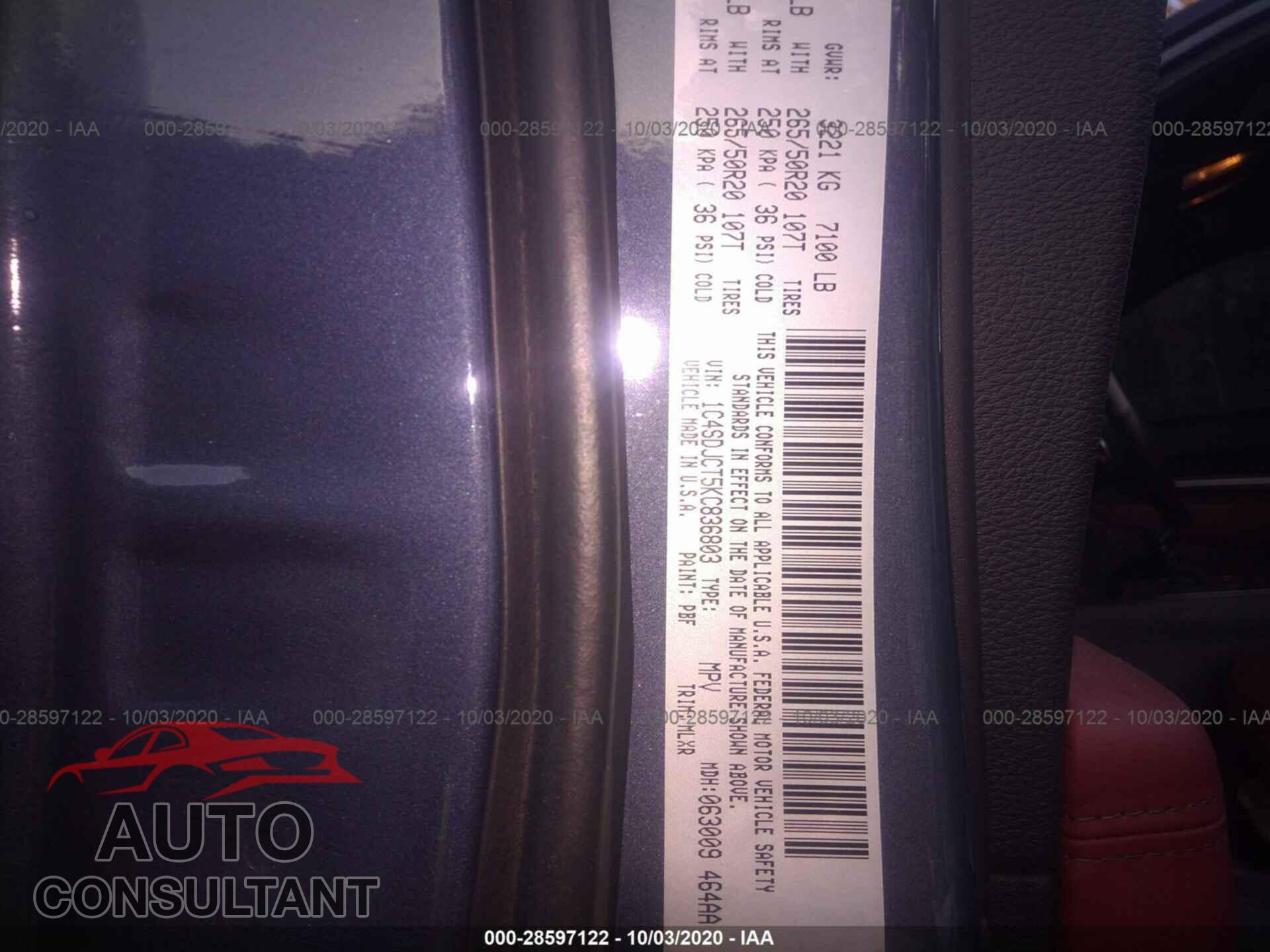 DODGE DURANGO 2019 - 1C4SDJCT5KC836803