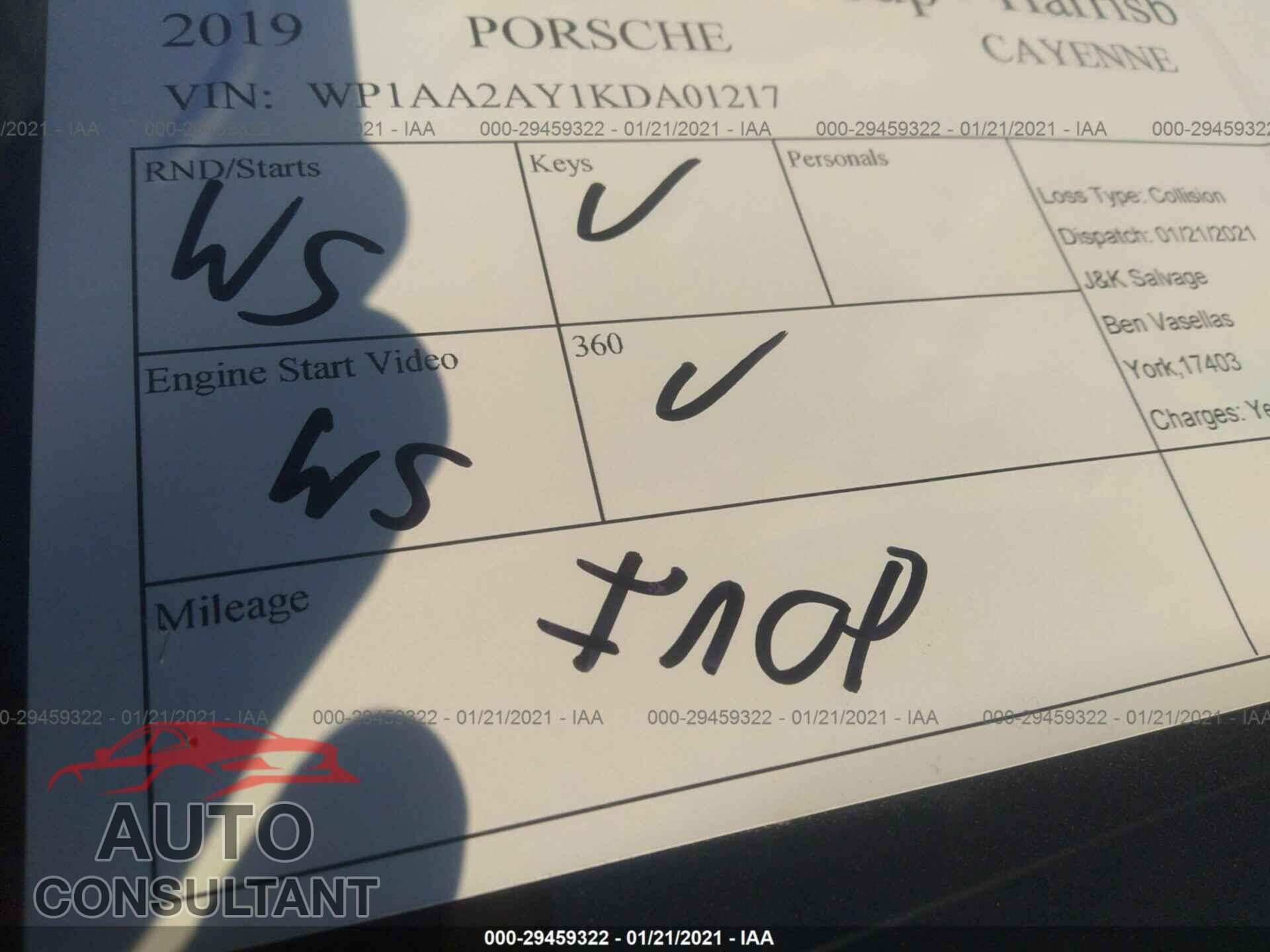 PORSCHE CAYENNE 2019 - WP1AA2AY1KDA01217