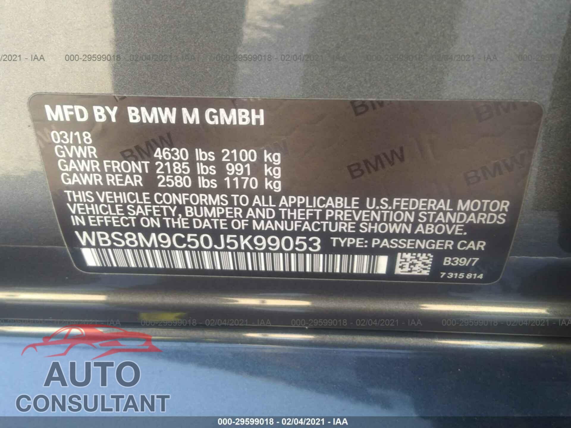 BMW M3 2018 - WBS8M9C50J5K99053