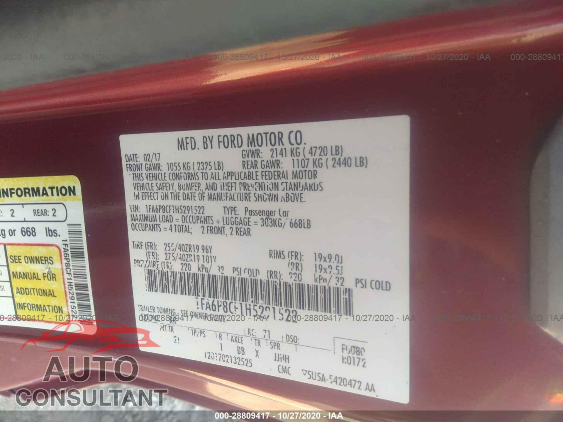 FORD MUSTANG 2017 - 1FA6P8CF1H5291522