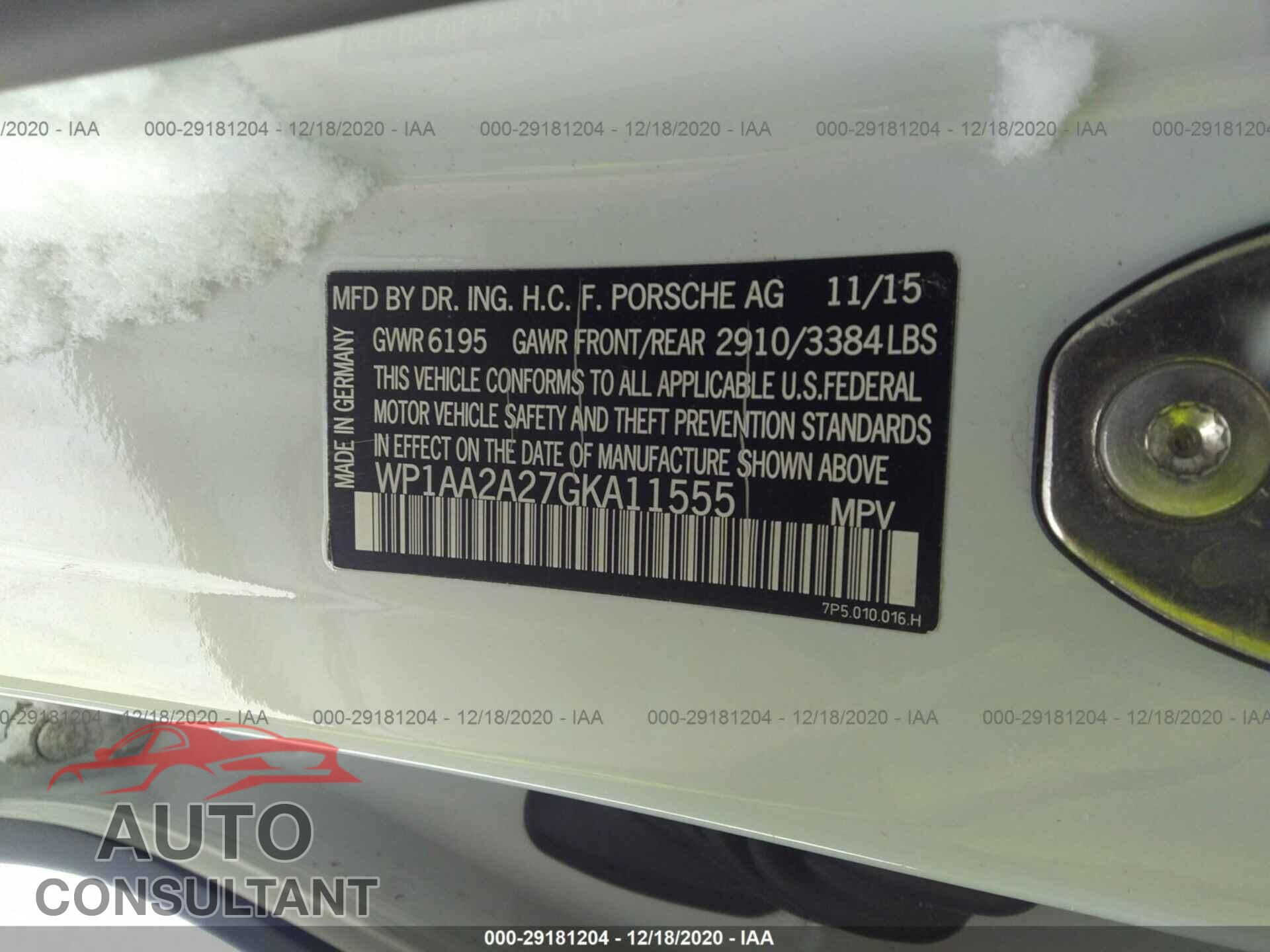PORSCHE CAYENNE 2016 - WP1AA2A27GKA11555
