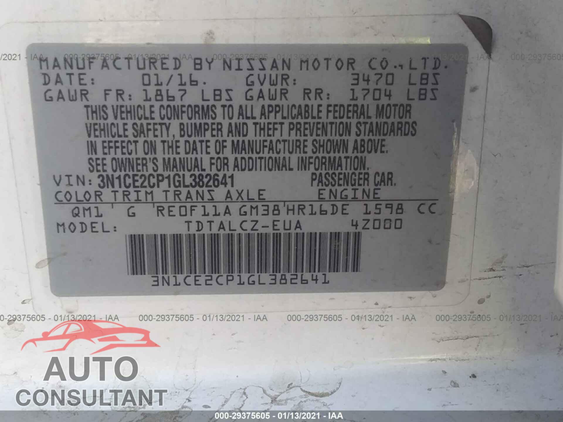 NISSAN VERSA NOTE 2016 - 3N1CE2CP1GL382641