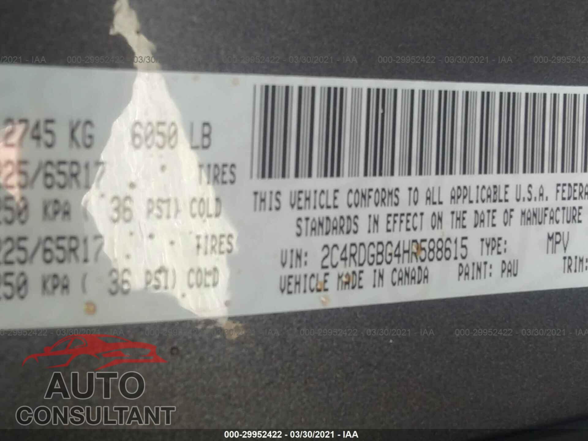 DODGE GRAND CARAVAN 2017 - 2C4RDGBG4HR588615