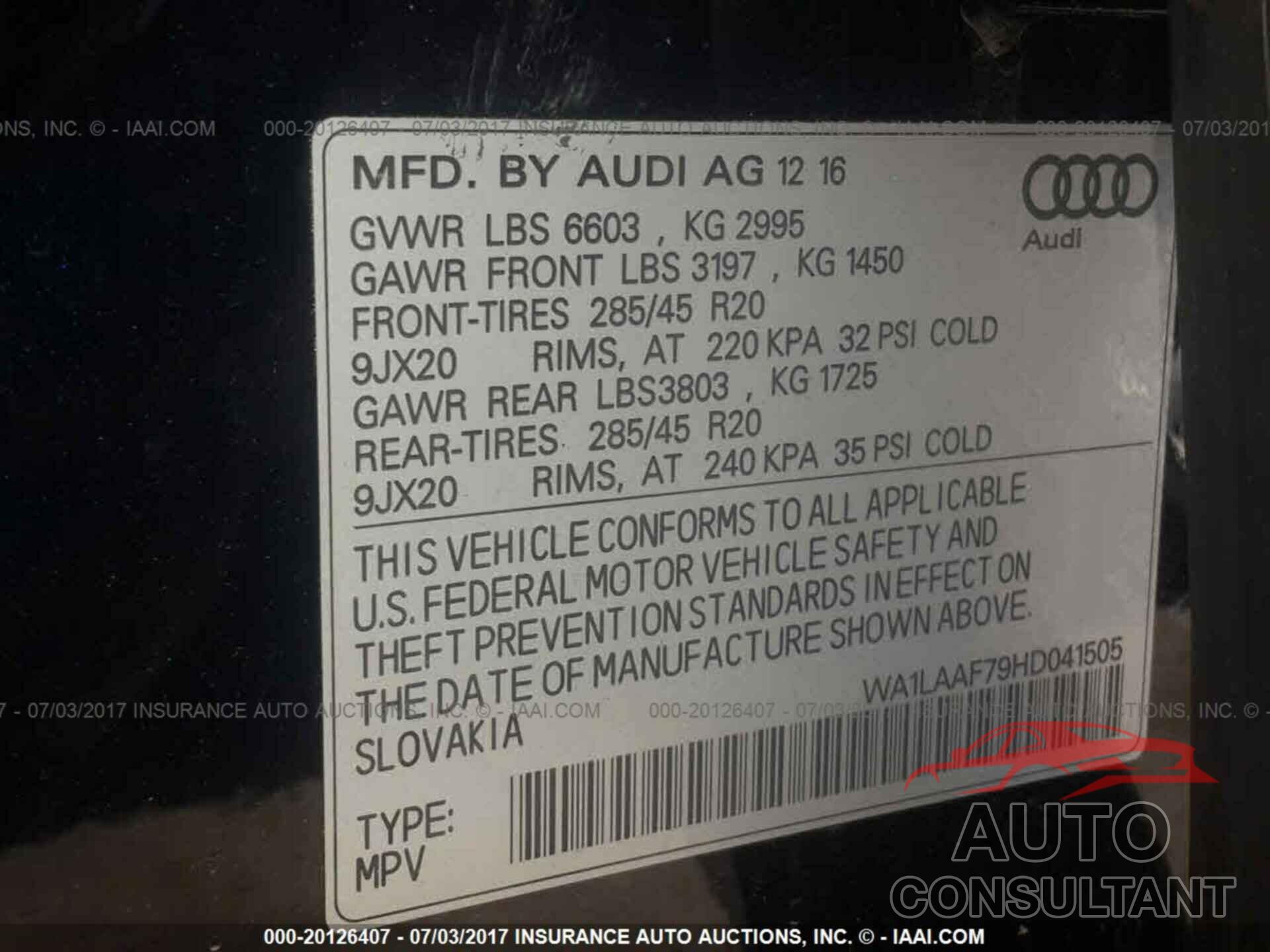 Audi Q7 2017 - WA1LAAF79HD041505