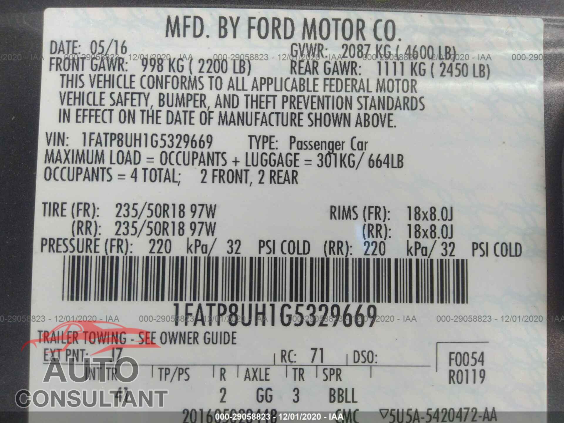FORD MUSTANG 2016 - 1FATP8UH1G5329669