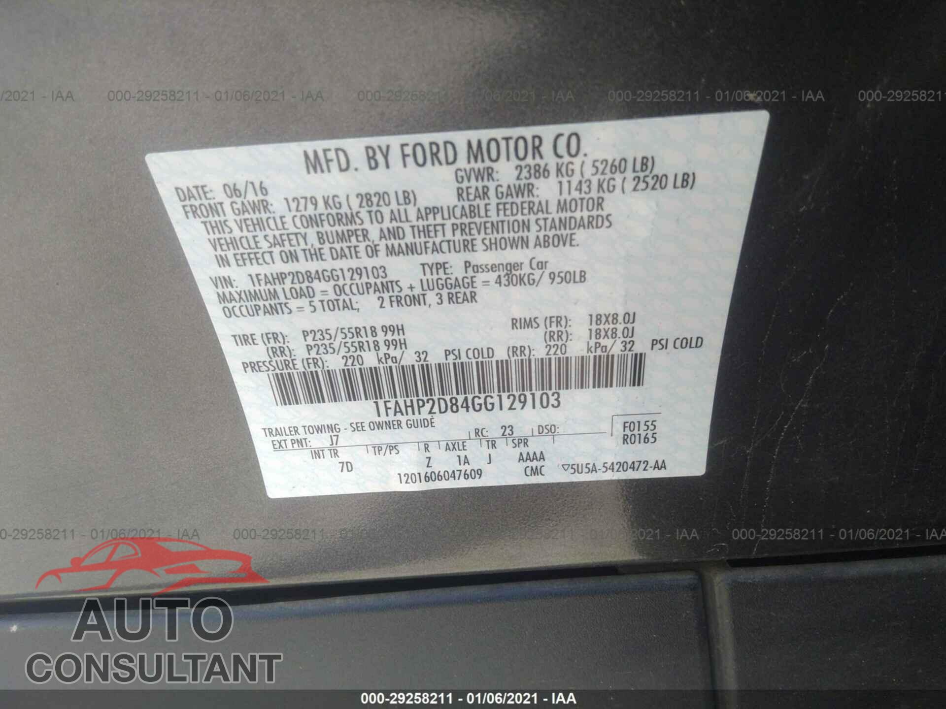 FORD TAURUS 2016 - 1FAHP2D84GG129103