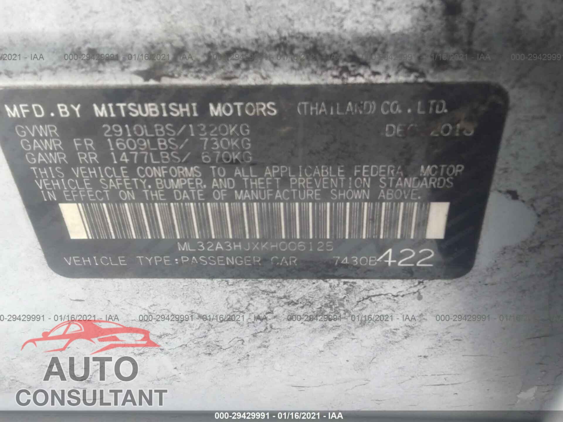 MITSUBISHI MIRAGE 2019 - ML32A3HJXKH006125
