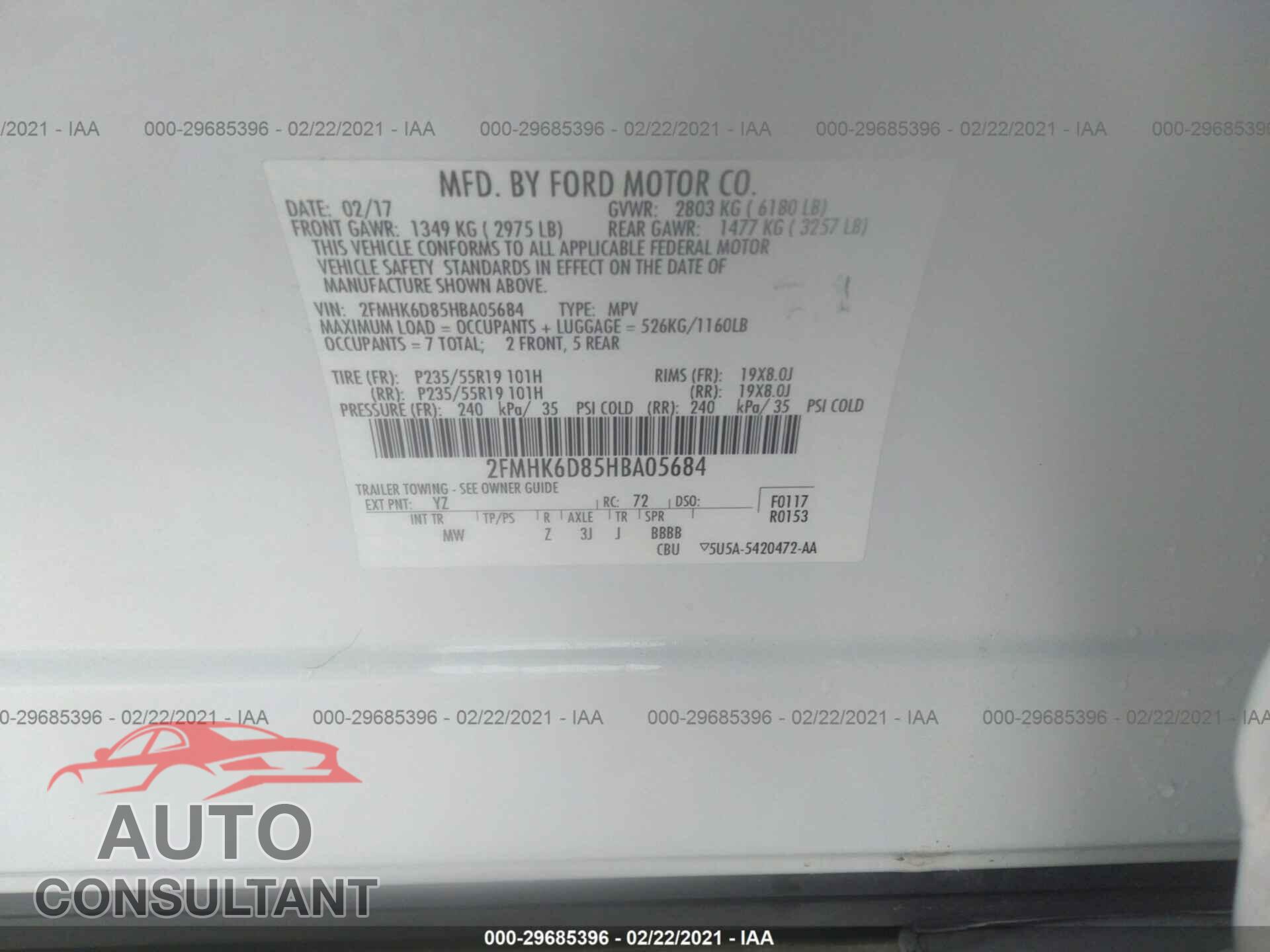 FORD FLEX 2017 - 2FMHK6D85HBA05684