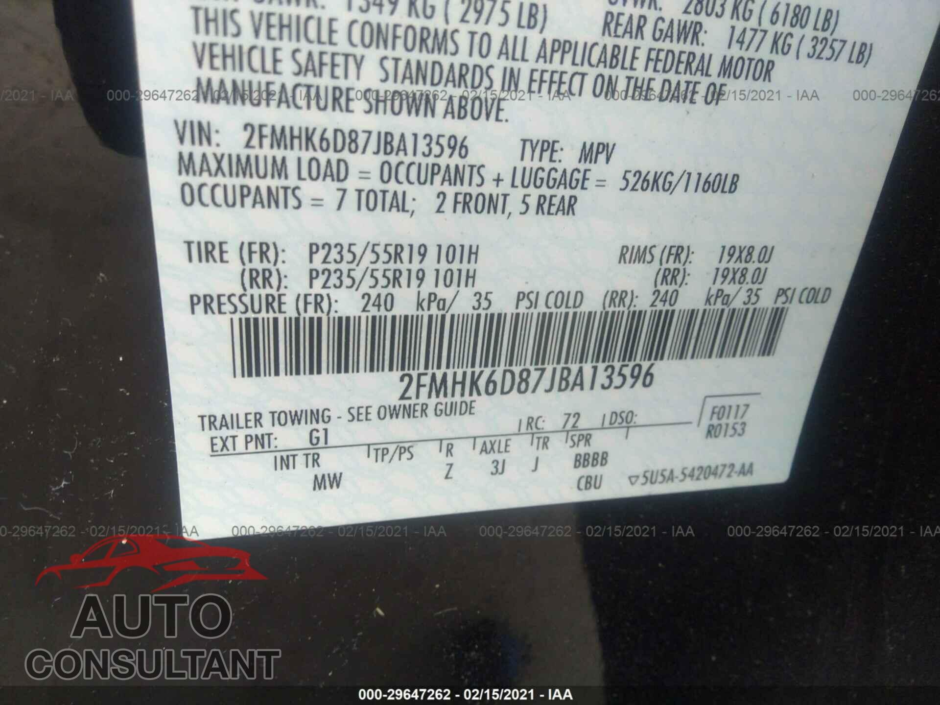 FORD FLEX 2018 - 2FMHK6D87JBA13596