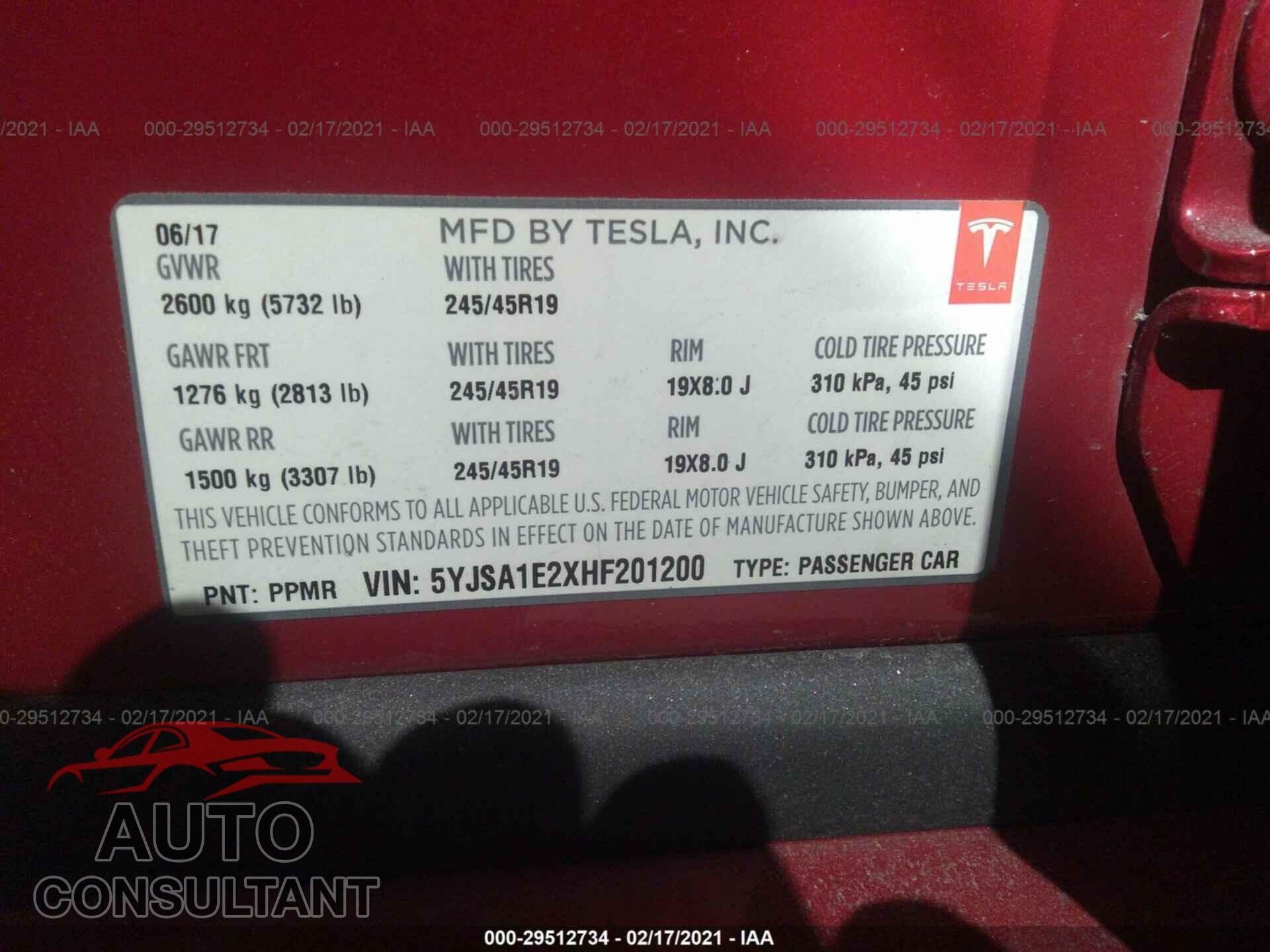 TESLA MODEL S 2017 - 5YJSA1E2XHF201200