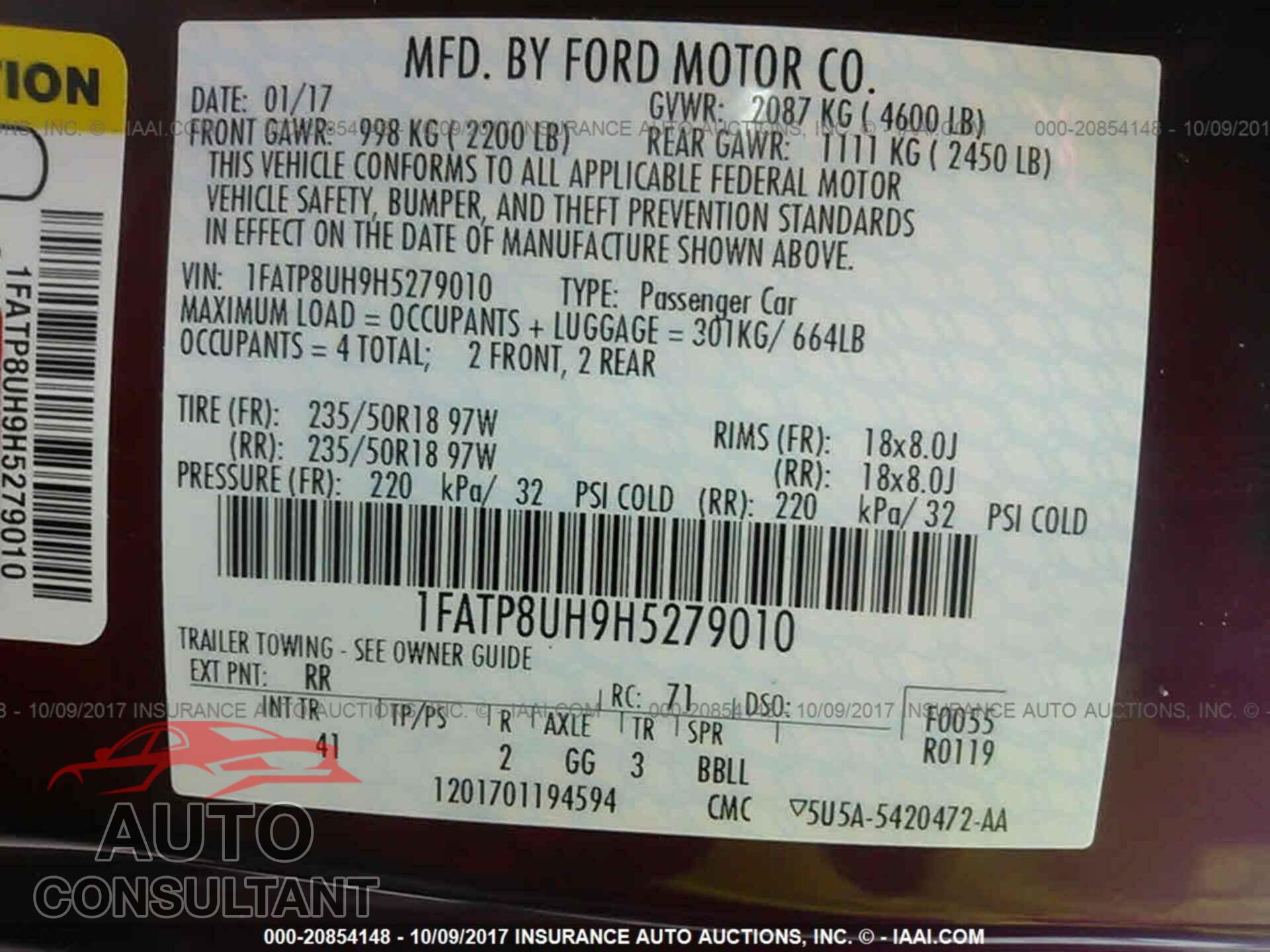 Ford Mustang 2017 - 1FATP8UH9H5279010
