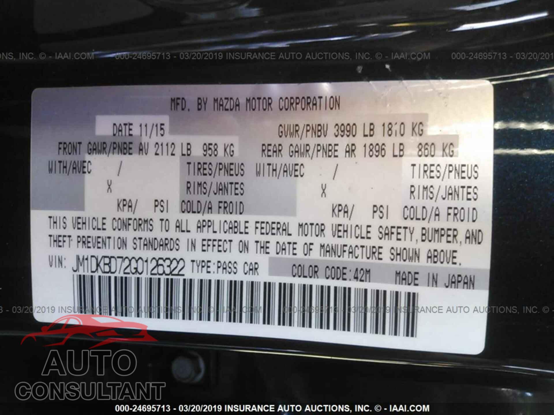 MAZDA CX-3 2016 - JM1DKBD72G0126322