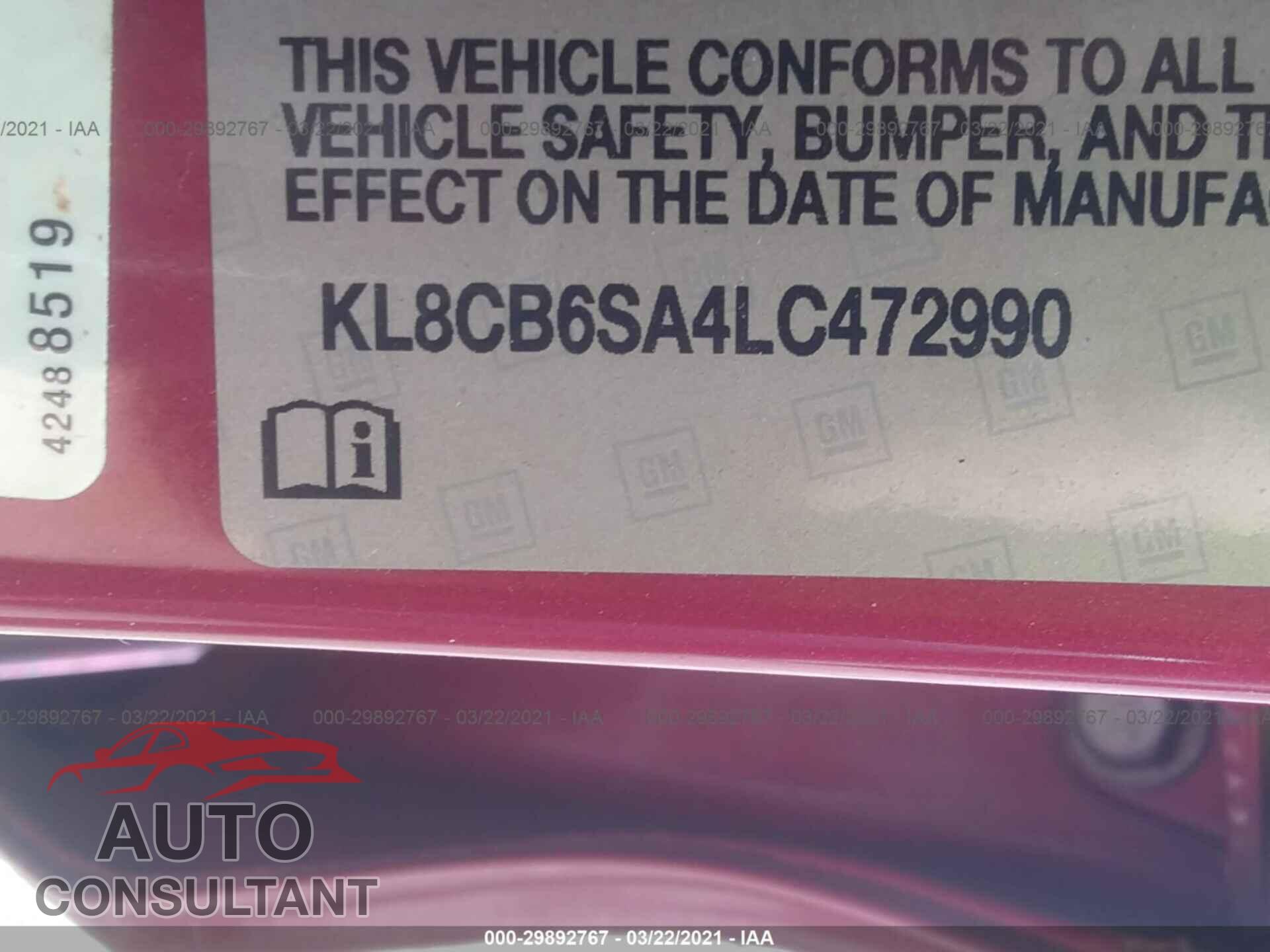 CHEVROLET SPARK 2020 - KL8CB6SA4LC472990