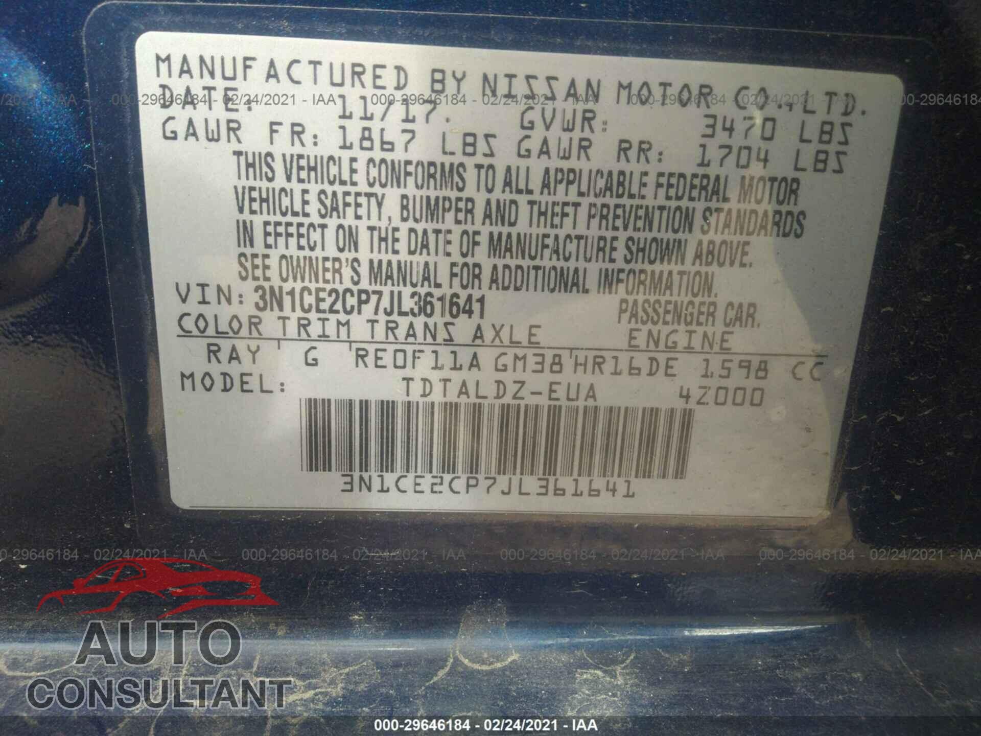 NISSAN VERSA NOTE 2018 - 3N1CE2CP7JL361641
