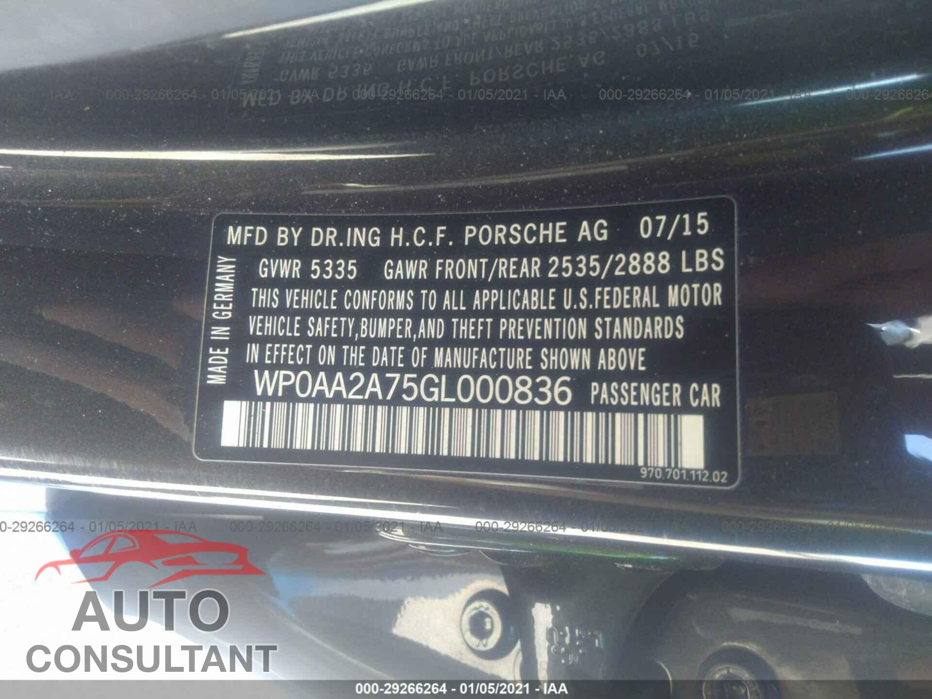 PORSCHE PANAMERA 2016 - WP0AA2A75GL000836