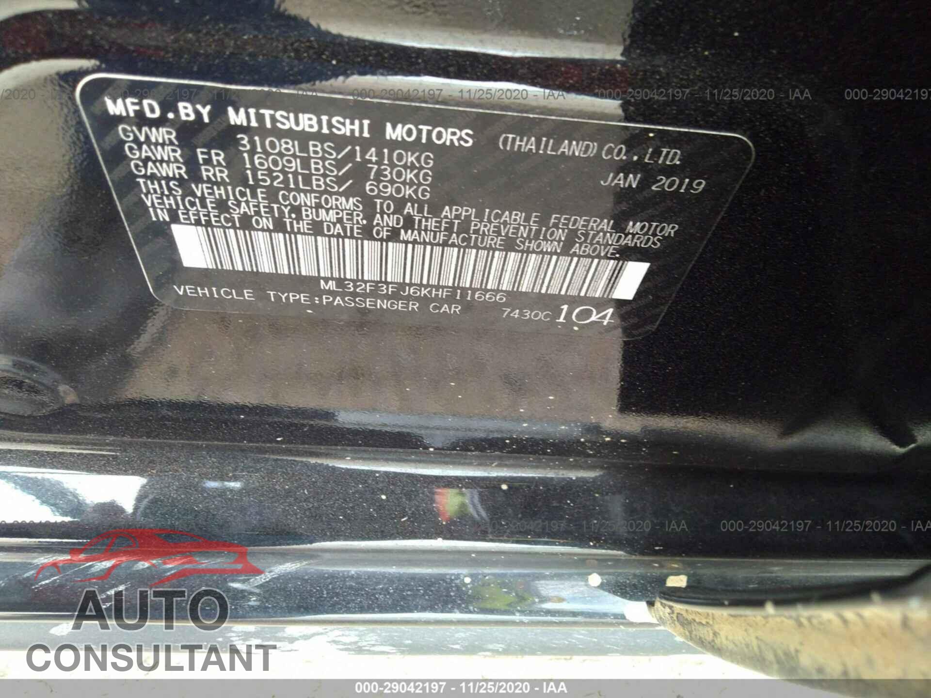 MITSUBISHI MIRAGE G4 2019 - ML32F3FJ6KHF11666