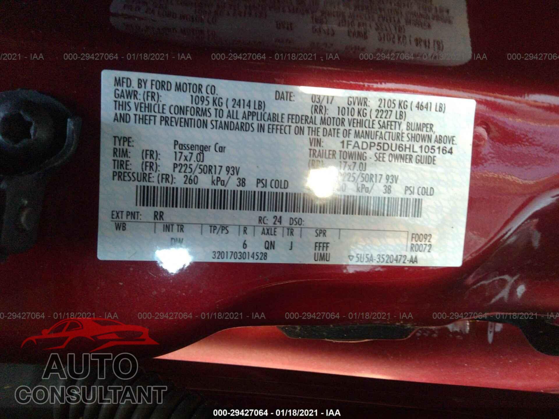 FORD C-MAX HYBRID 2017 - 1FADP5DU6HL105164