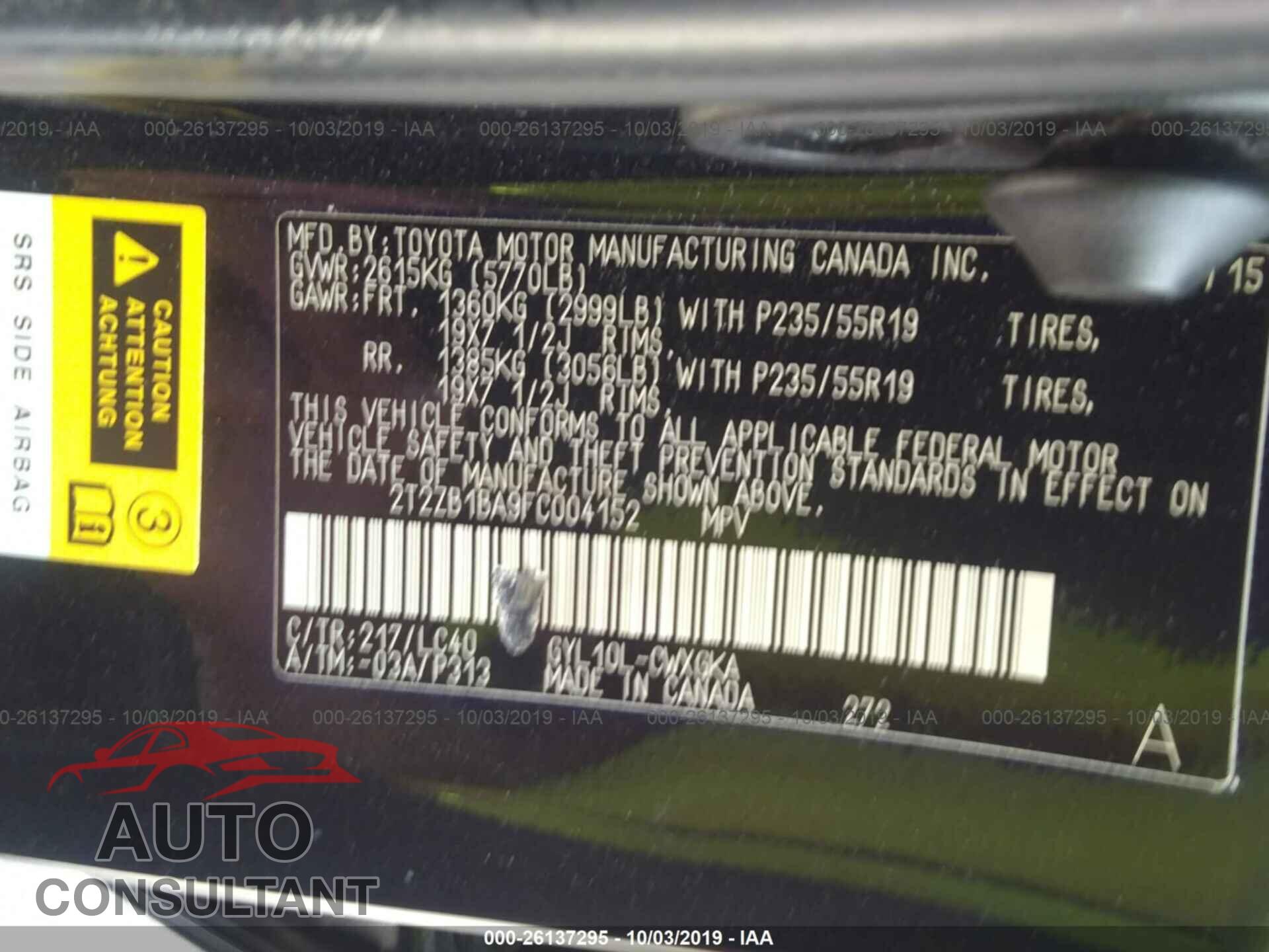 LEXUS RX 2015 - 2T2ZB1BA9FC004152