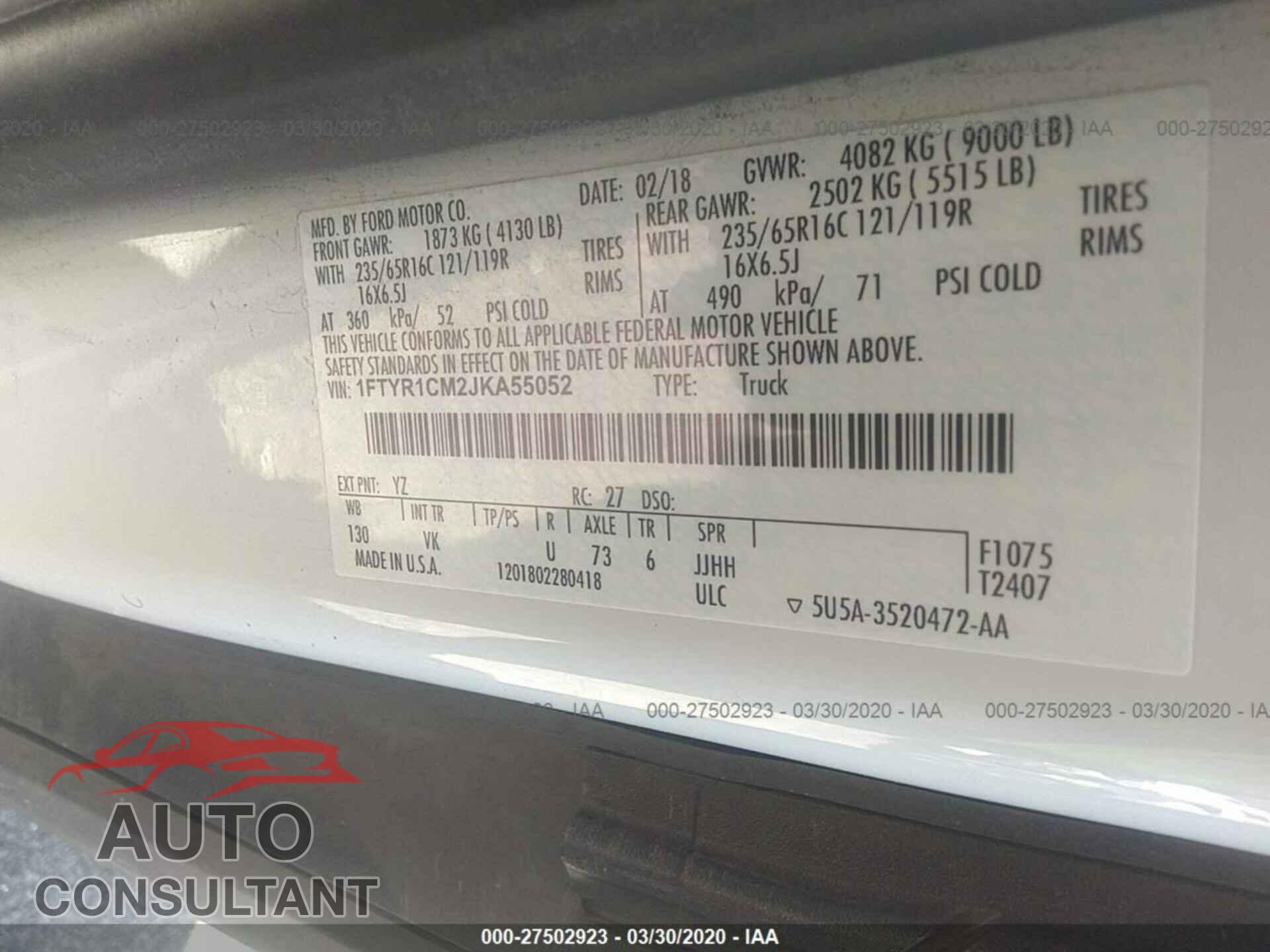 FORD TRANSIT 2018 - 1FTYR1CM2JKA55052