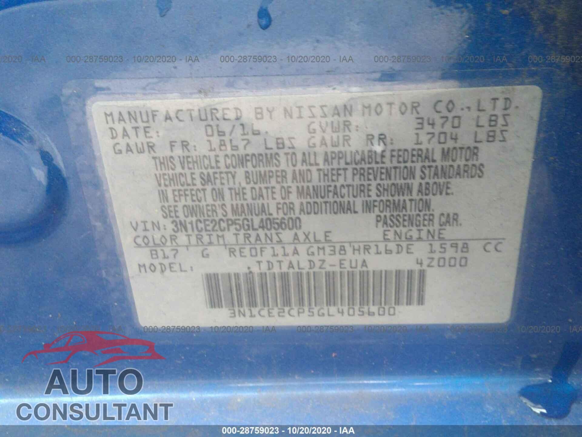 NISSAN VERSA NOTE 2016 - 3N1CE2CP5GL405600