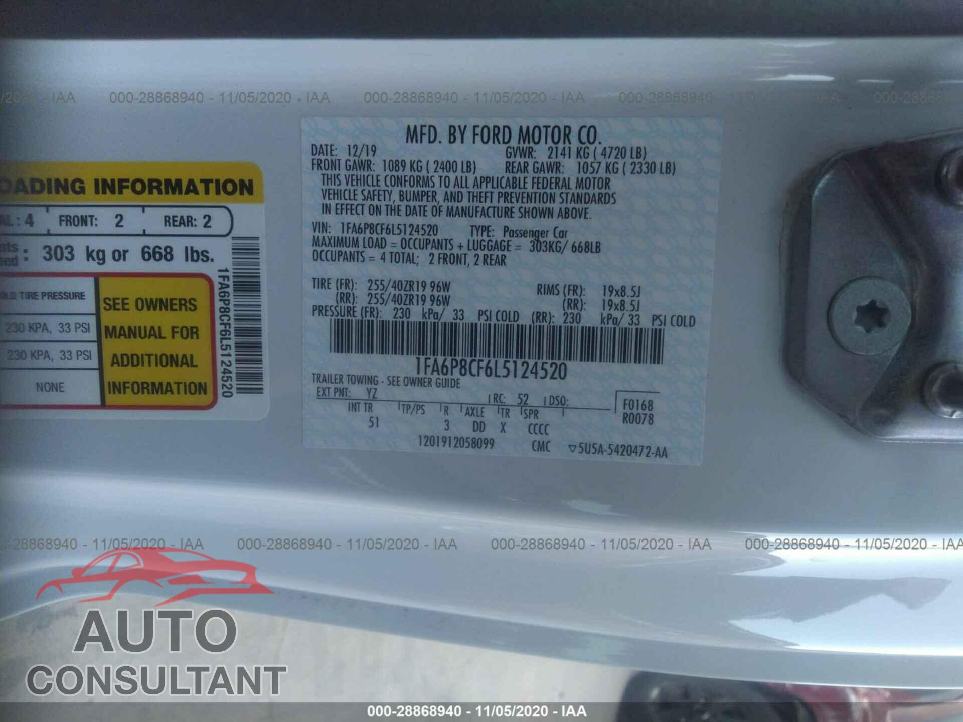 FORD MUSTANG 2020 - 1FA6P8CF6L5124520