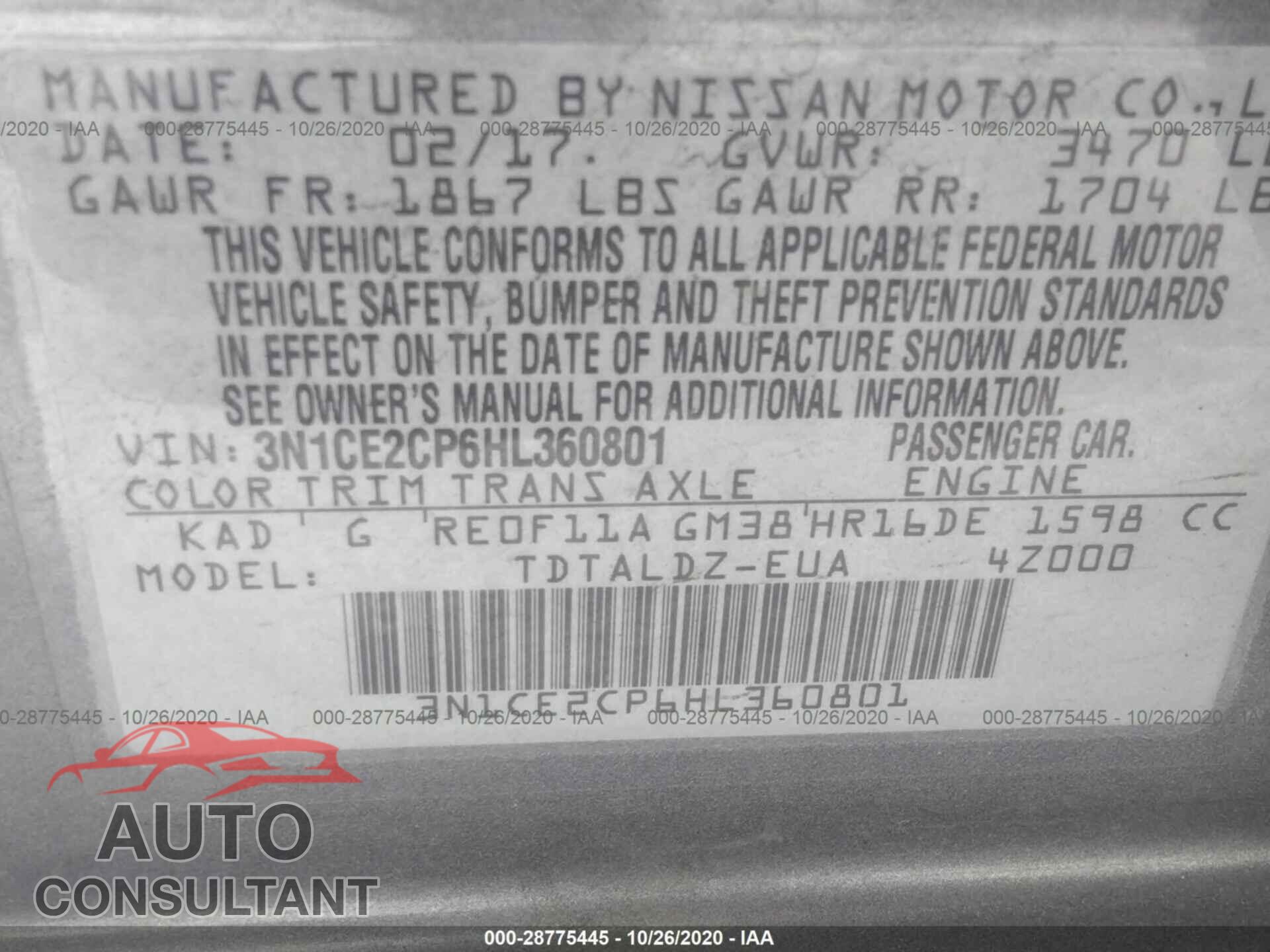 NISSAN VERSA NOTE 2017 - 3N1CE2CP6HL360801