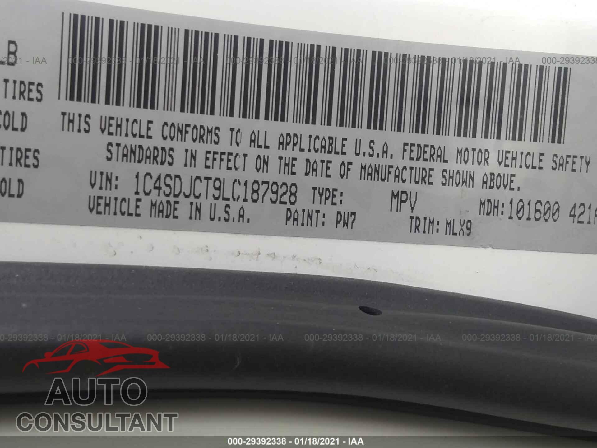 DODGE DURANGO 2020 - 1C4SDJCT9LC187928