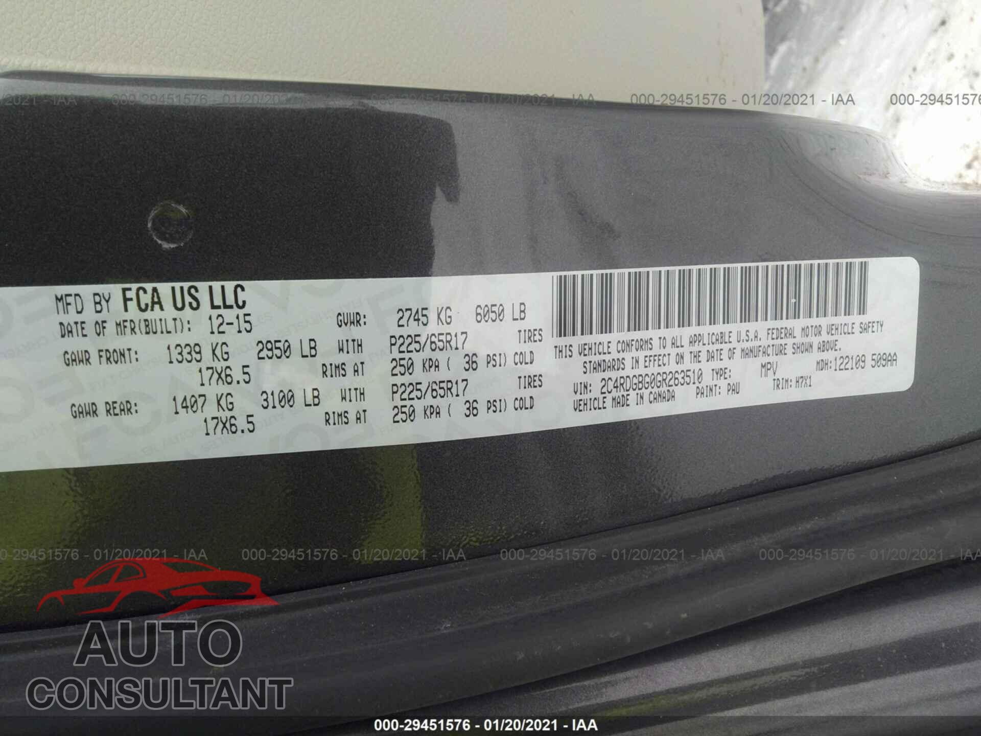 DODGE GRAND CARAVAN 2016 - 2C4RDGBG0GR263510