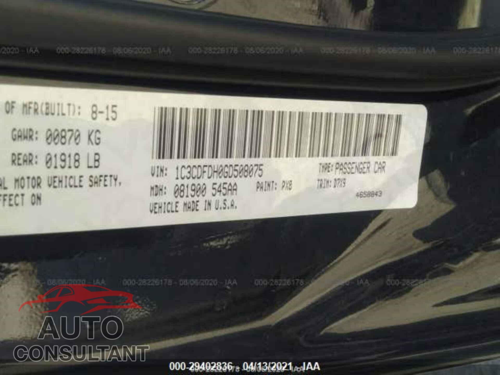 DODGE DART 2016 - 1C3CDFDH0GD508075