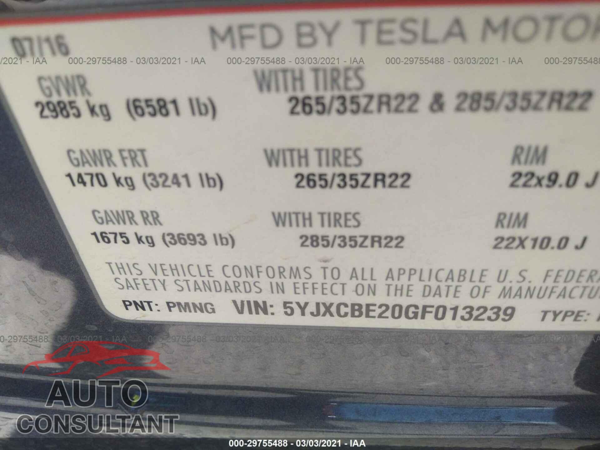 TESLA MODEL X 2016 - 5YJXCBE20GF013239