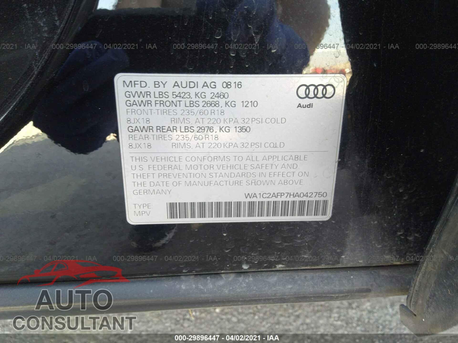 AUDI Q5 2017 - WA1C2AFP7HA042750