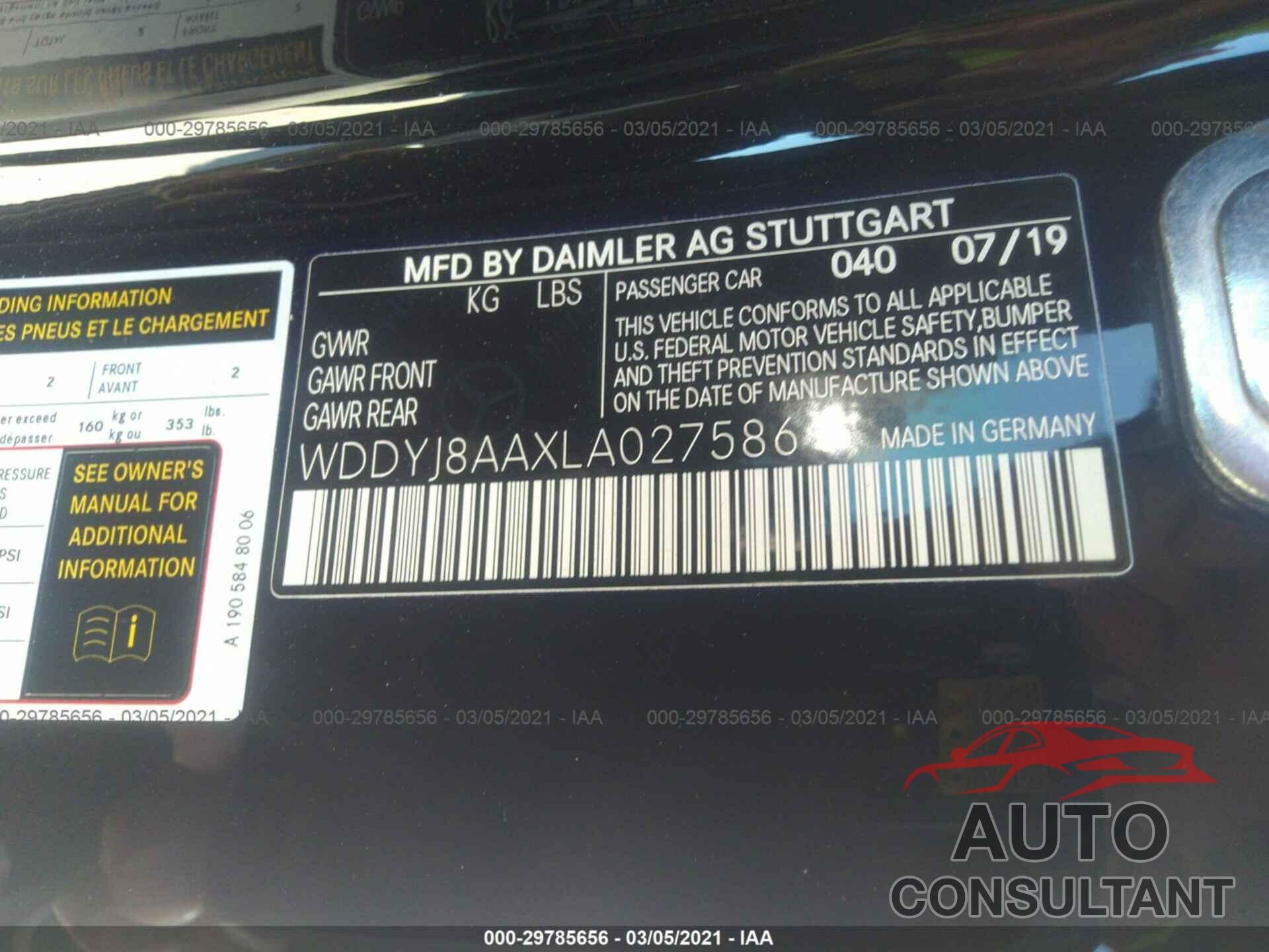 MERCEDES-BENZ AMG GT 2020 - WDDYJ8AAXLA027586