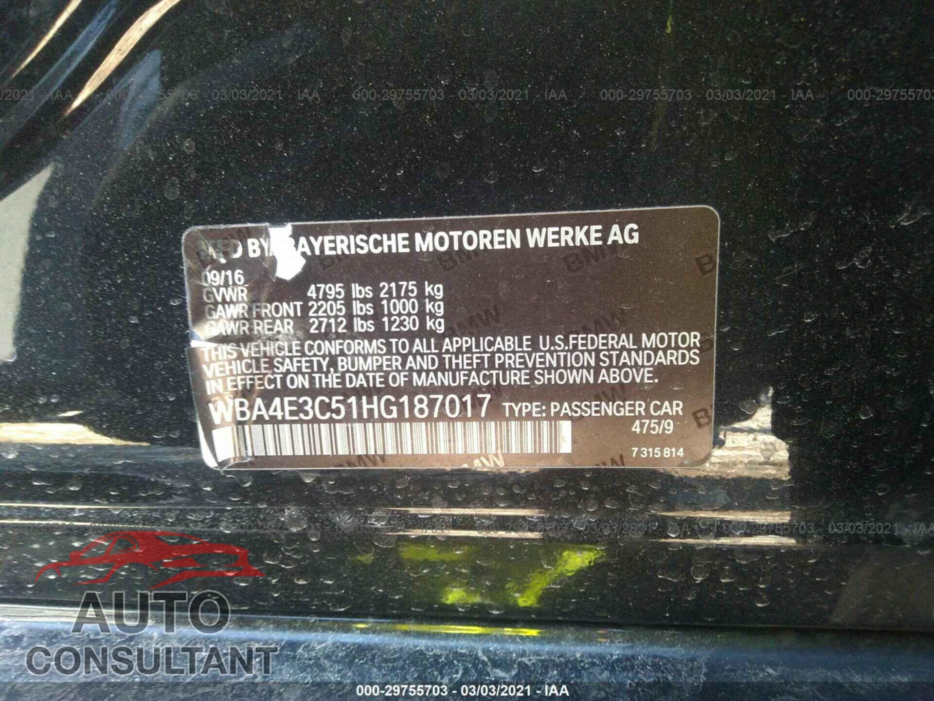 BMW 4 SERIES 2017 - WBA4E3C51HG187017
