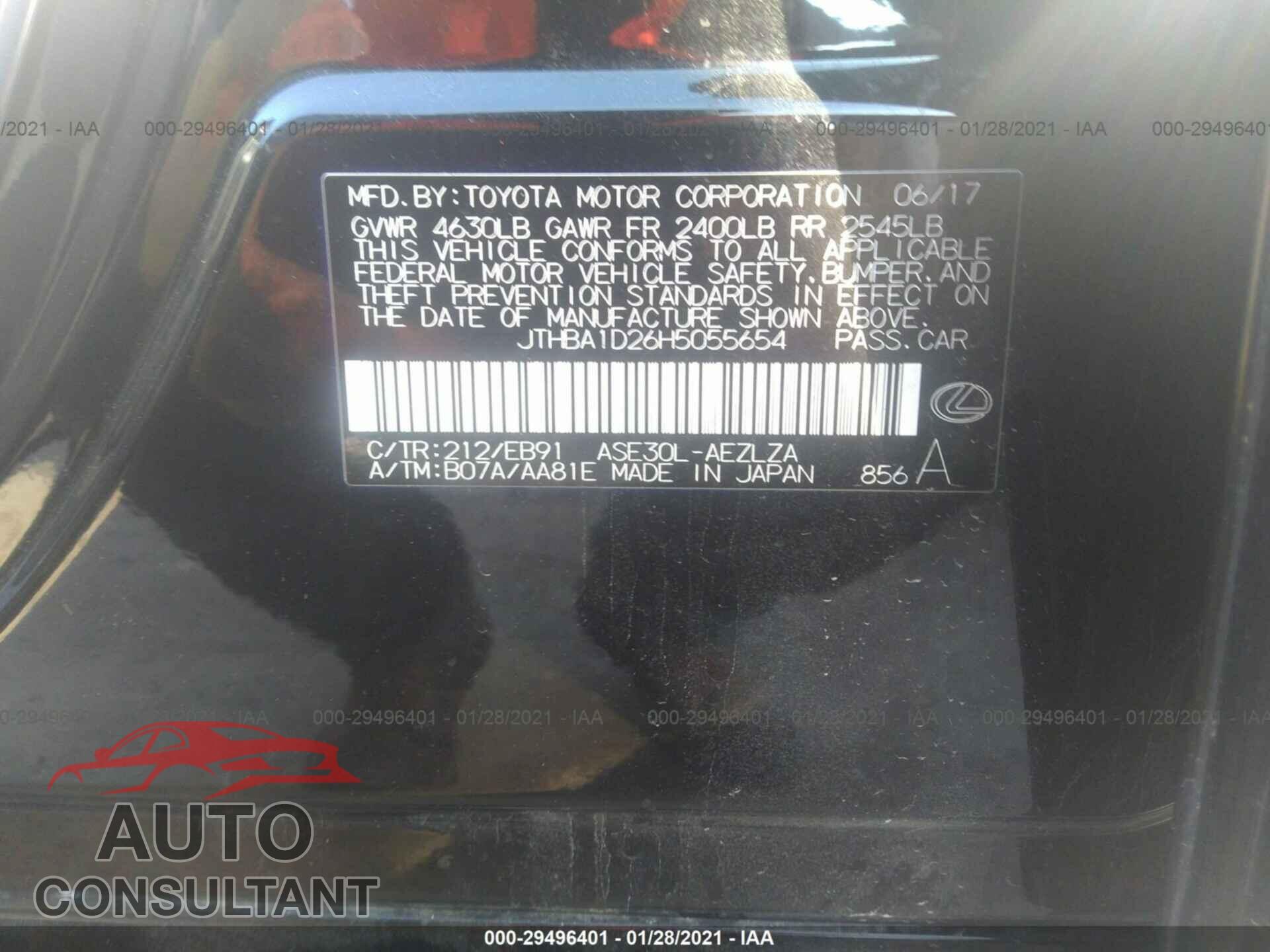 LEXUS IS 2017 - JTHBA1D26H5055654