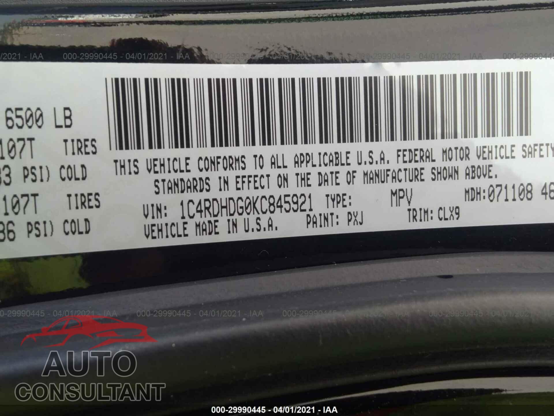 DODGE DURANGO 2019 - 1C4RDHDG0KC845921