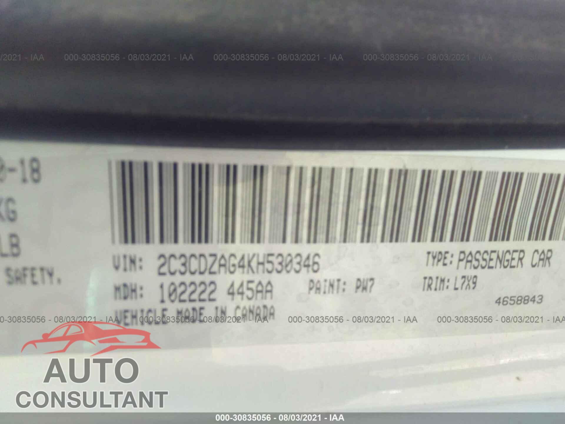 DODGE CHALLENGER 2019 - 2C3CDZAG4KH530346