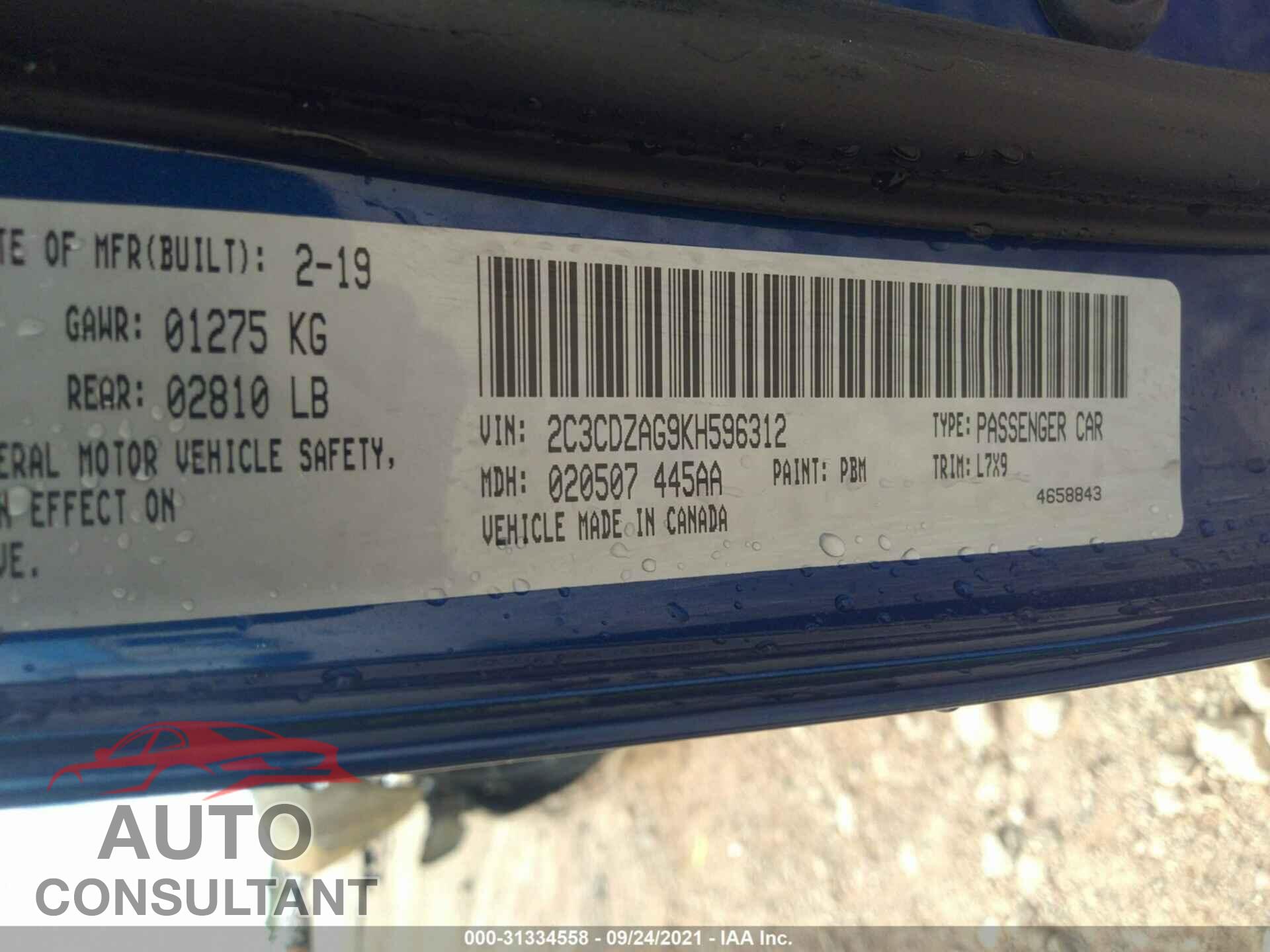 DODGE CHALLENGER 2019 - 2C3CDZAG9KH596312
